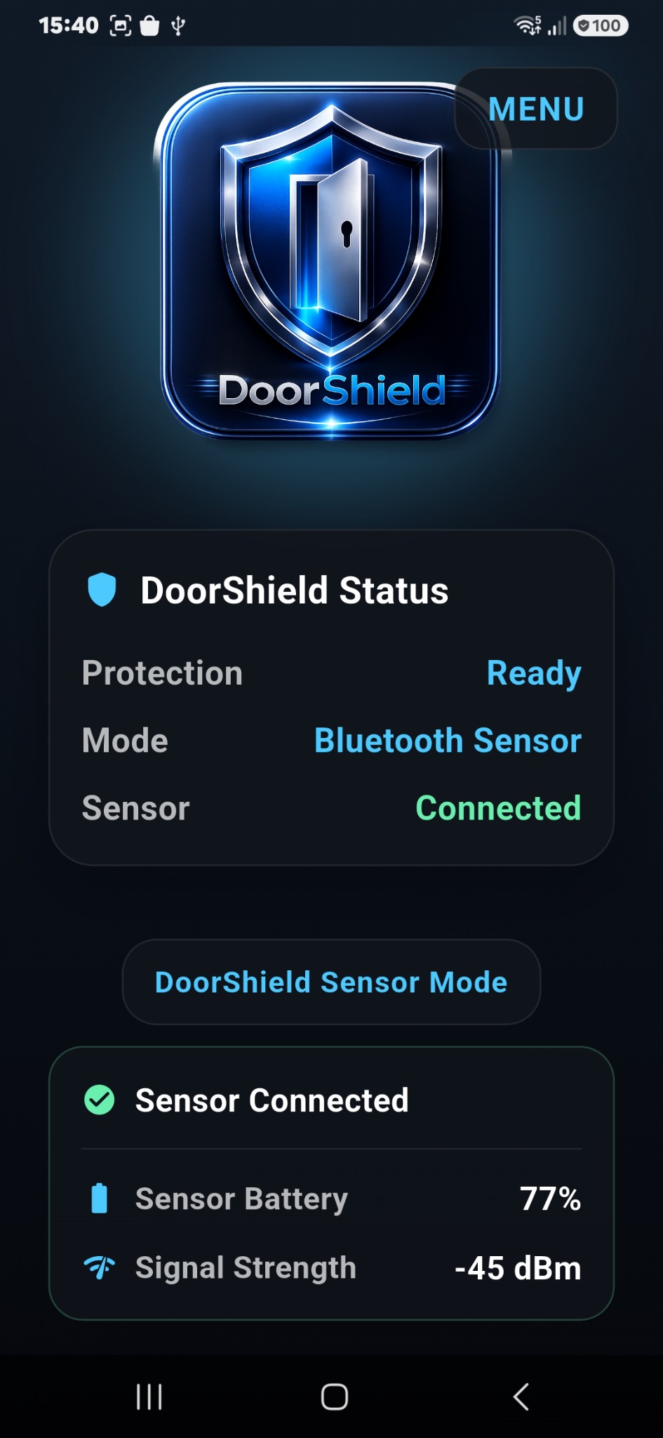 DoorShield Sensor Mode screen