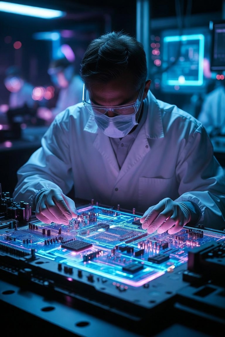 Engineer working on advanced security technology in a laboratory